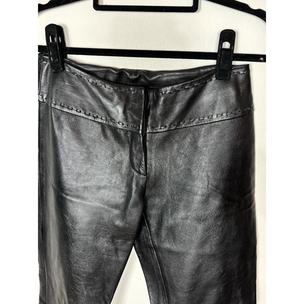 Vintage Cache Leather Flare Pants Size 0 Black Split Hem Low Rise Y2K - Picture 4 of 15